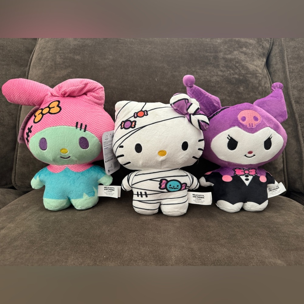 Hello Kitty Halloween Plush Set, My Melody, & Kuromi Plushies, 9”, NWT!